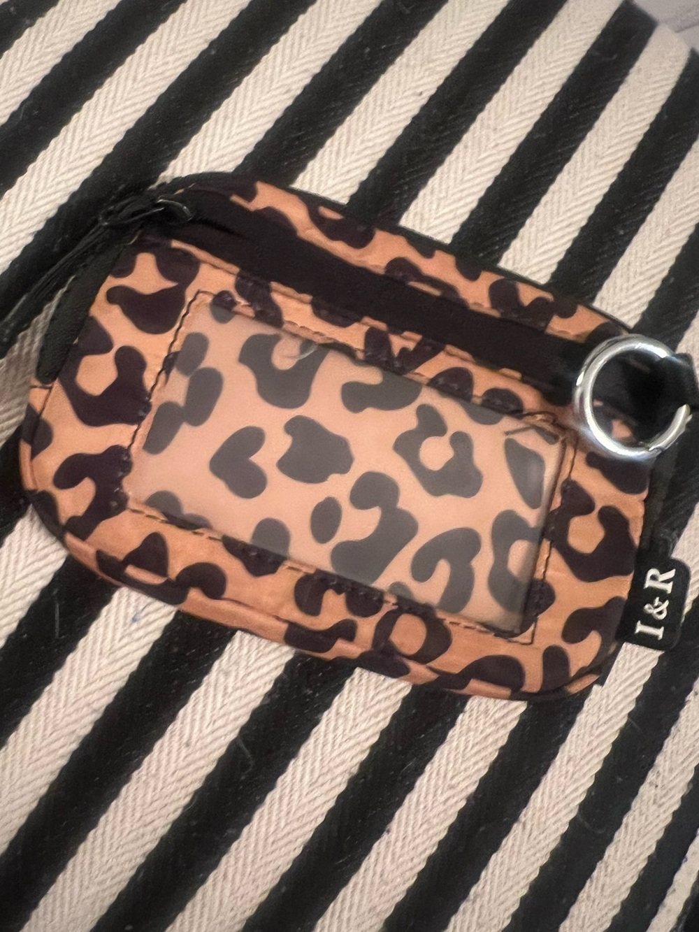 Leopard Print Card Holder Key Ring - Brown